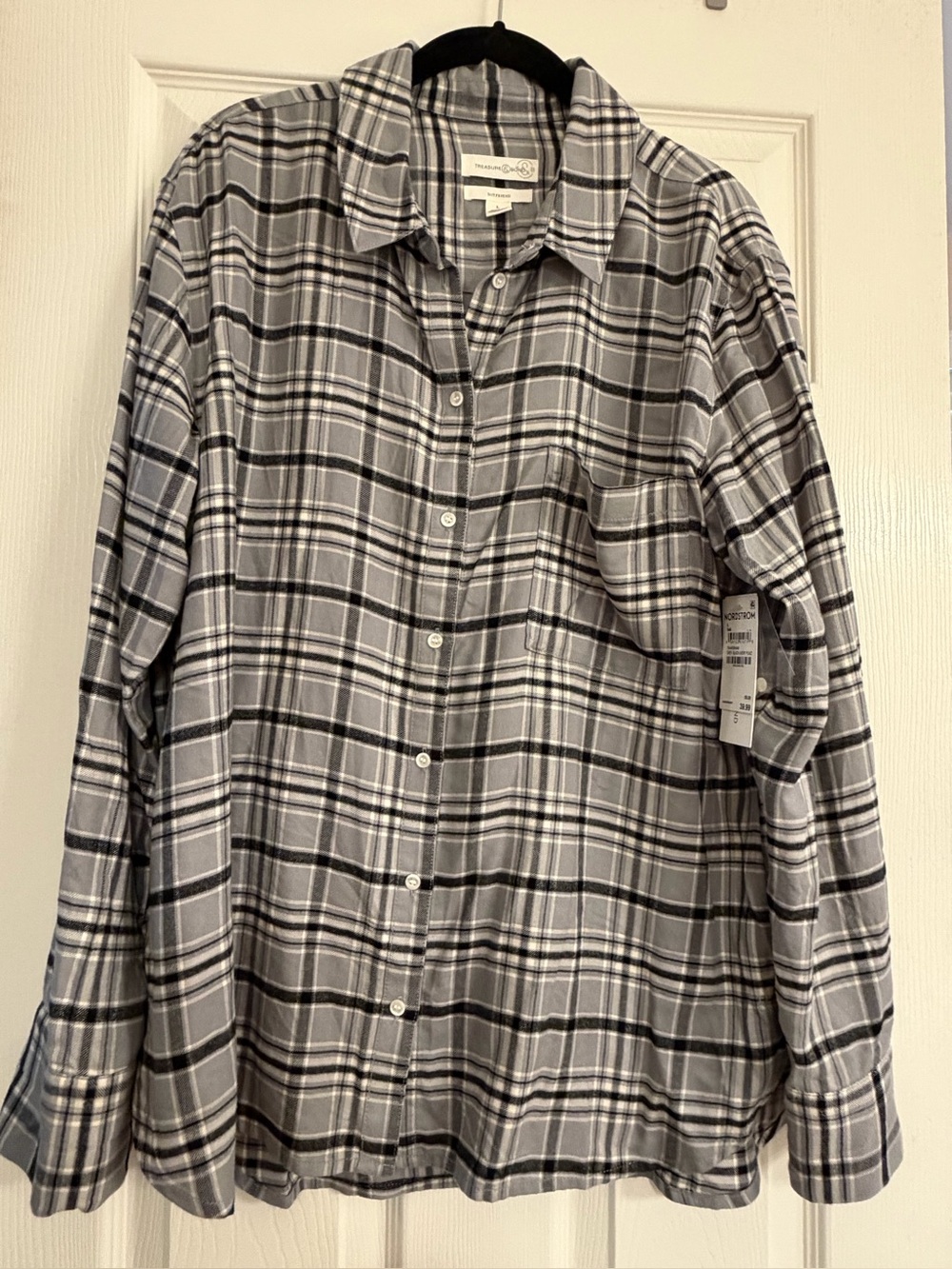 Treasure & Bond Gray Plaid Button-Down Shirt NWT